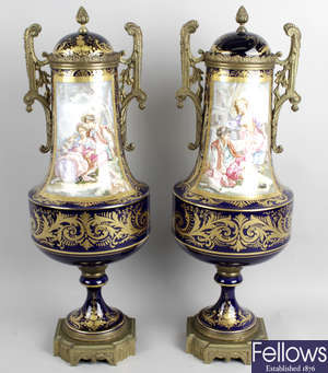 A pair of mid 20th century Sevres style vases.
