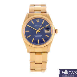 ROLEX - a gentleman's 18ct yellow gold Oyster Perpetual Date bracelet watch.
