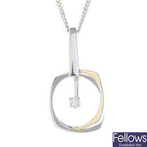 A 1970s 18ct gold diamond pendant, with later chain.