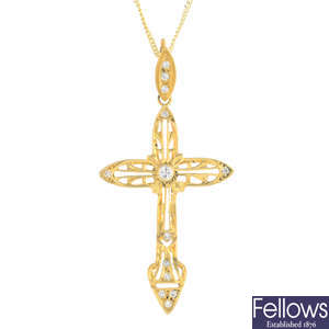 A diamond cross pendant, with 9ct gold chain.