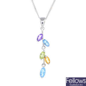 A 9ct gold topaz and gem-set pendant, with 9ct gold chain.