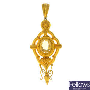 A late Victorian gold citrine pendant.