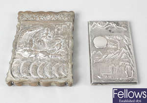 A Chinese export silver card case & an Indian card case. (2).