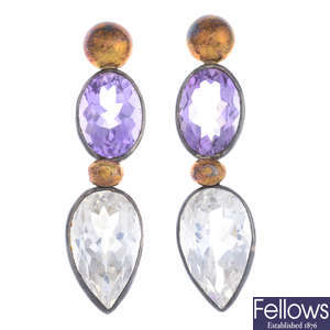 EILEEN COYNE - a pair of amethyst and rock crystal earrings.