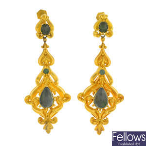 A pair of early 19th century gold gem-set earrings.