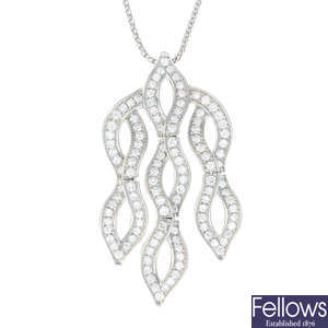 ASPREY - a diamond 'Wave' pendant, with chain.