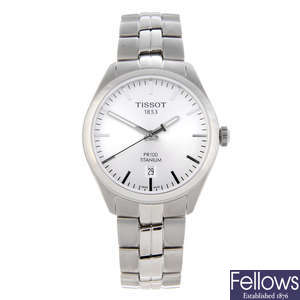 TISSOT - a gentleman's titanium PR100 bracelet watch.