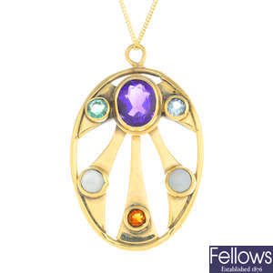A 9ct gold gem-set pendant, with 9ct gold chain.