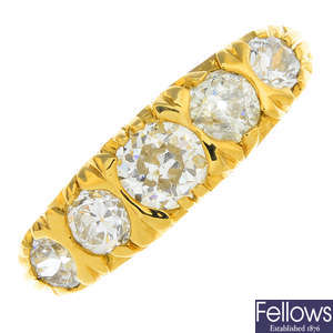 A 14ct gold diamond five-stone ring.