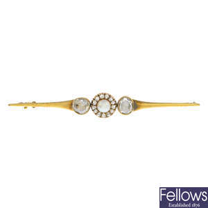 A late 19th century gold diamond and split pearl brooch.