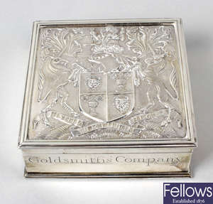 A 1920's Goldsmiths Company silver presentation box by Garrard.