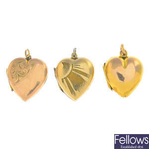 Three early 20th century heart lockets.