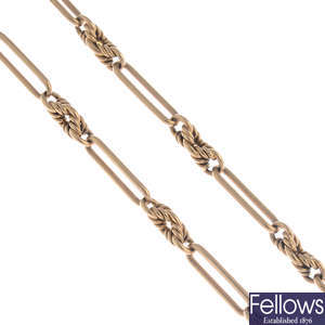 A mid 20th century 9ct gold chain.