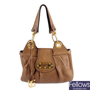 DOLCE & GABBANA - a pebbled brown leather handbag.