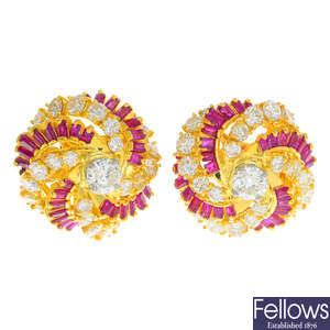 KUTCHINSKY - a pair of 18ct gold ruby and diamond earrings.