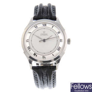 OMEGA - a gentleman's stainless steel wrist watch.
