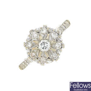 A 1960s 18ct gold diamond cluster ring.