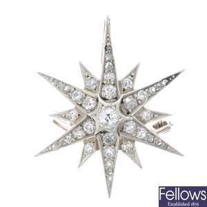 A late Victorian silver and gold diamond star pendant.