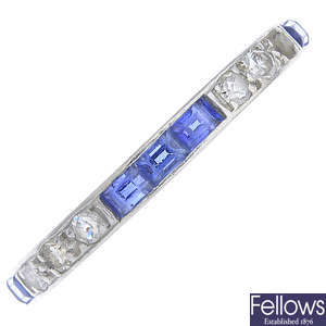A diamond and sapphire full eternity ring.