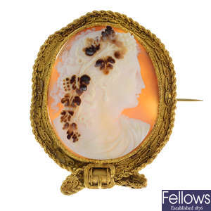 A late 19th century gold shell cameo brooch.