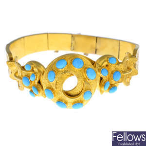 A mid Victorian 18ct gold turquoise bracelet.