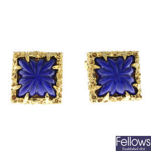 A pair of 1970s 18ct gold lapis lazuli cufflinks.