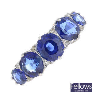 An early 20th century gold sapphire five-stone ring.