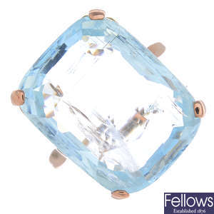 An aquamarine single-stone ring.