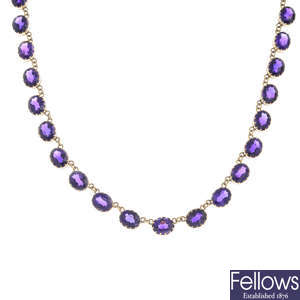 A 9ct gold amethyst necklace.