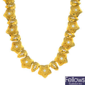 An 18ct gold diamond floral necklace.
