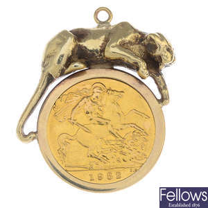 A half sovereign panther pendant