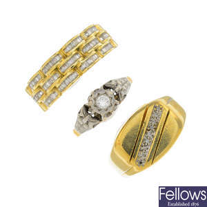 Six diamond and gem-set rings.