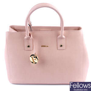 FURLA - a pale pink leather handbag.