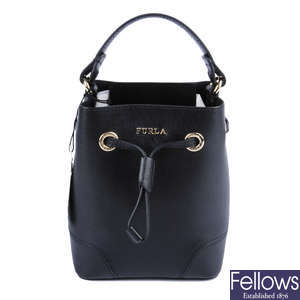 FURLA - a small black leather handbag. 