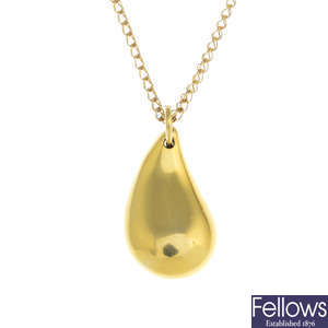 TIFFANY & CO. - a 'Teardrop' pendant, with 18ct gold chain.