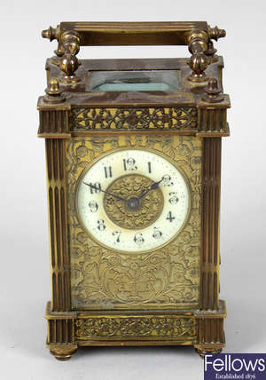 An early 20th century gilt metal cased carriage clock.