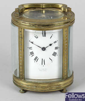 An early 20th century French gilt metal cased carriage clock.