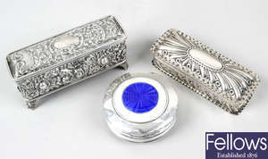 A Victorian silver small jewellery box & three early 20th century examples. (4).