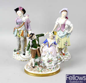 A collection of eleven assorted Continental porcelain figures, to include Sitzendorf examples, etc.