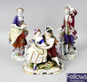 A collection of twelve assorted continental porcelain figures, to include Sitzendorf examples, etc.