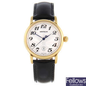 MONTBLANC - a mid-size gold plated MeisterstÃ¼ck wrist watch.