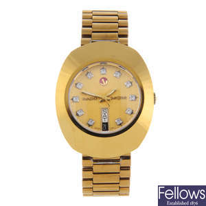 RADO - a gentleman's gold plated DiaStar bracelet watch.
