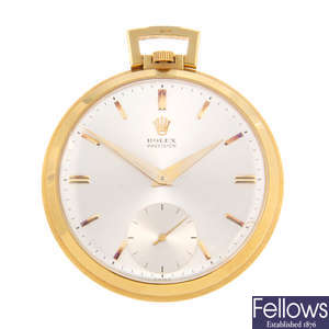 A 18ct yellow gold open face pocket watch by Rolex.