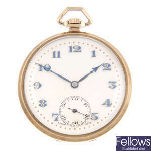 A 9ct yellow gold open face pocket watch by Bernex.