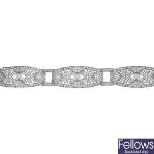 An Art Deco platinum diamond bracelet.