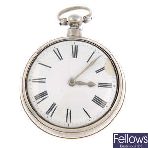 A silver pair case pocket watch by Maston.