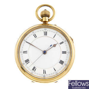 An 18ct yellow gold open face centre seconds pocket watch.