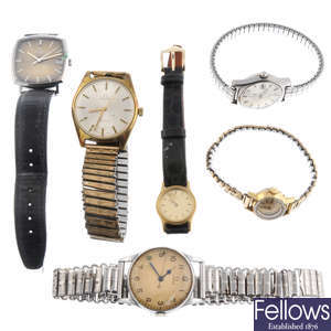 A group of six assorted Omega watches.