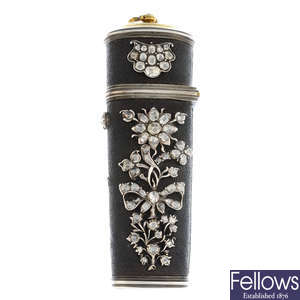 An 18th century silver and gold, shagreen and diamond etui.