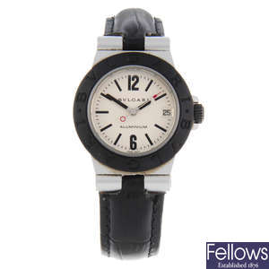 BULGARI - a lady's bi-material Diagono Aluminum wrist watch.